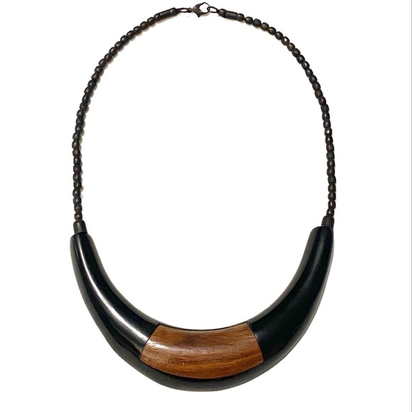 Vintage Jewelry - Boho Vintage Inlaid Wood Bib Collar Necklace